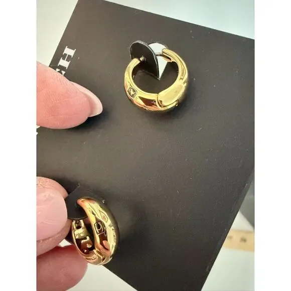 COACH  NEW gold toned huggie earrings with pouch - Picture 8 of 8